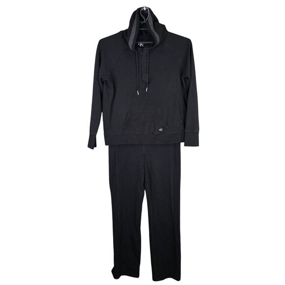 Womens Calvin Klein Black Hooded Pullover & Lounge Pants Set Cotton Blend XL - Picture 1 of 14